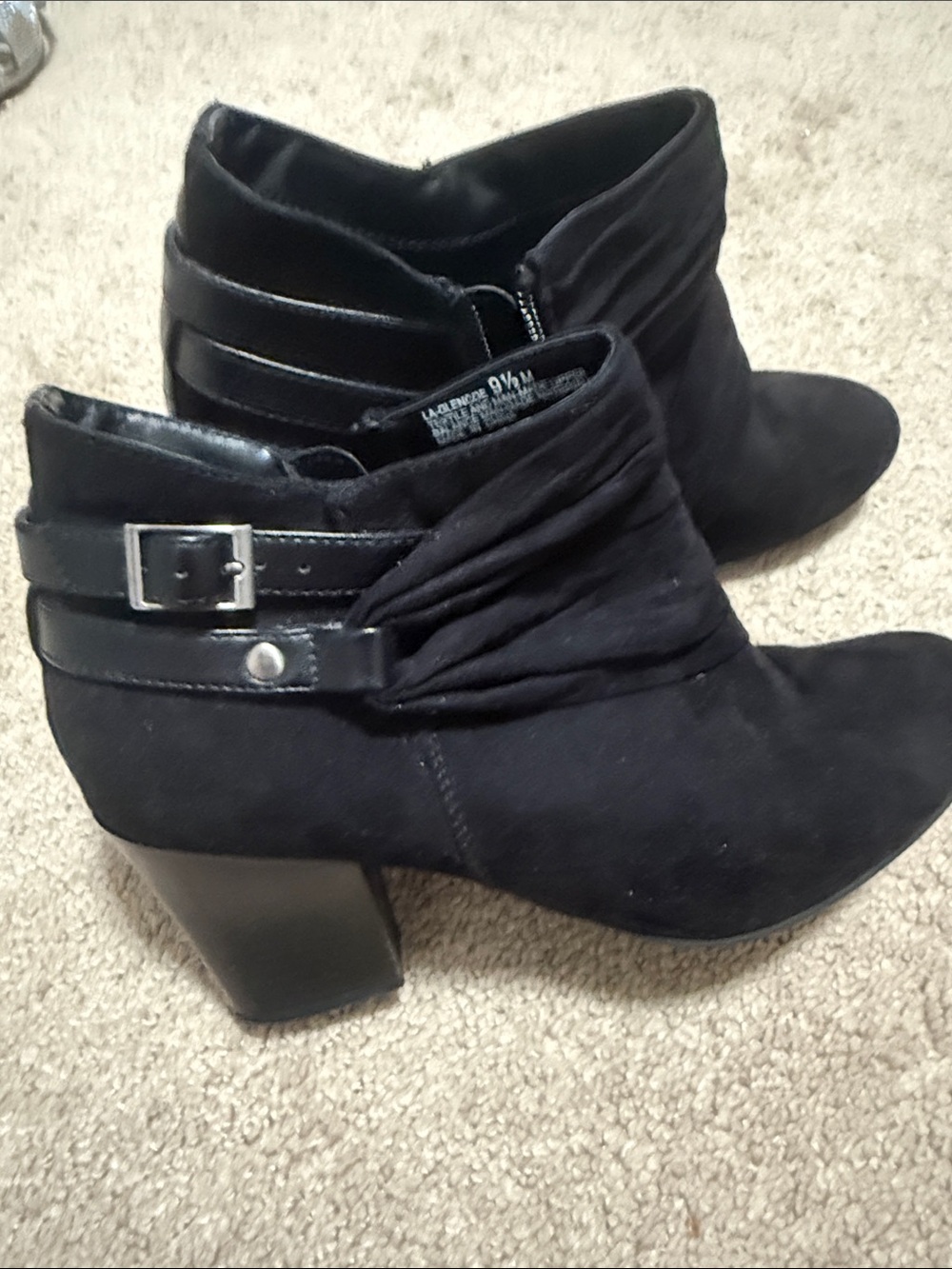 Laura Ashley Black Suede-Look Ankle Booties with Side Buckle